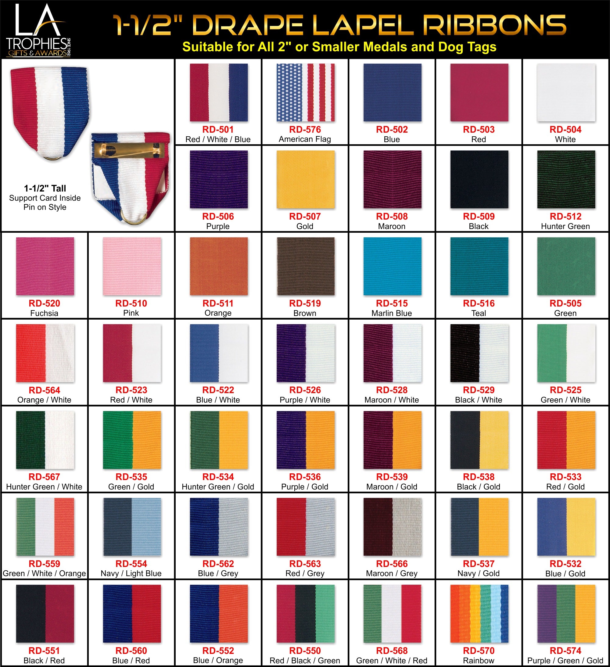 Drape Style Pin On Ribbons for Medals 2 or smaller – Louisiana