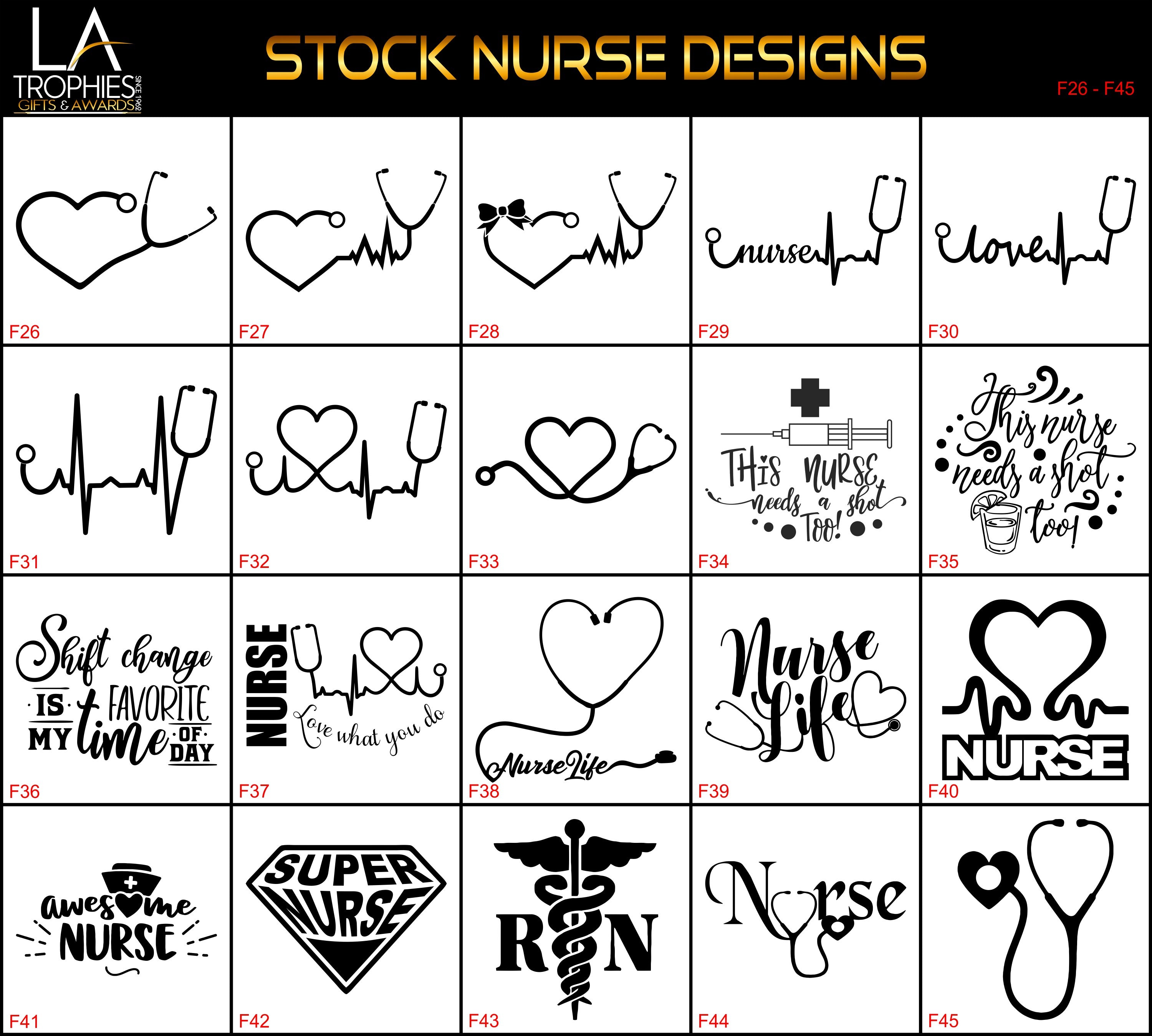 LA Trophies Stock Nurse Designs for Laser Engraving F26-F45