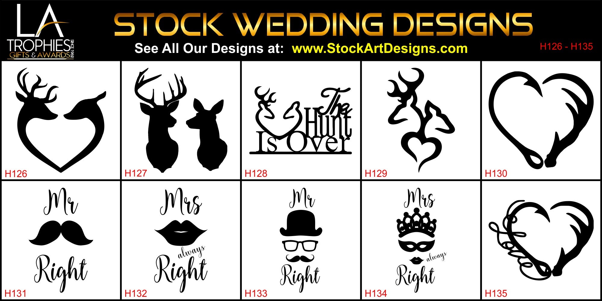 H126-H135 - Stock WEDDING PARTY Designs LA Trophies