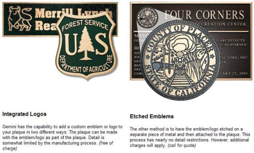 Cast Metal Plaques integrated Logo and Emblems