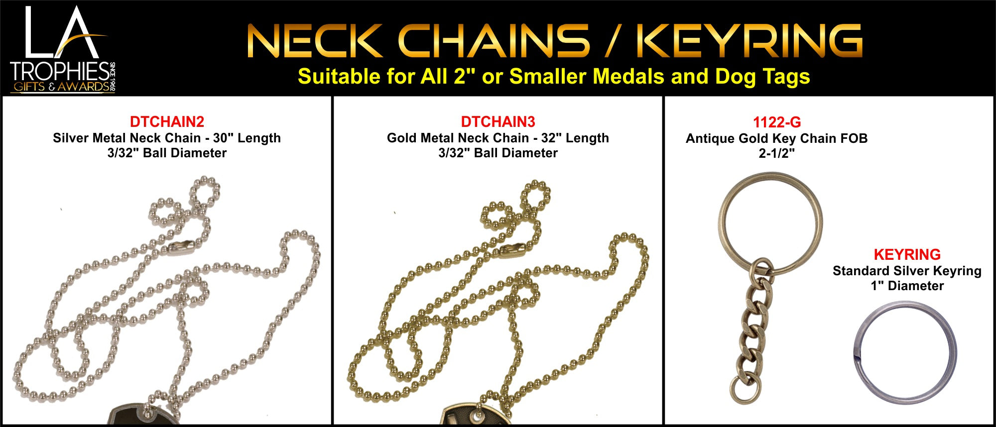 Dog Tag Gold or Silver Neck Chains and Keyrings