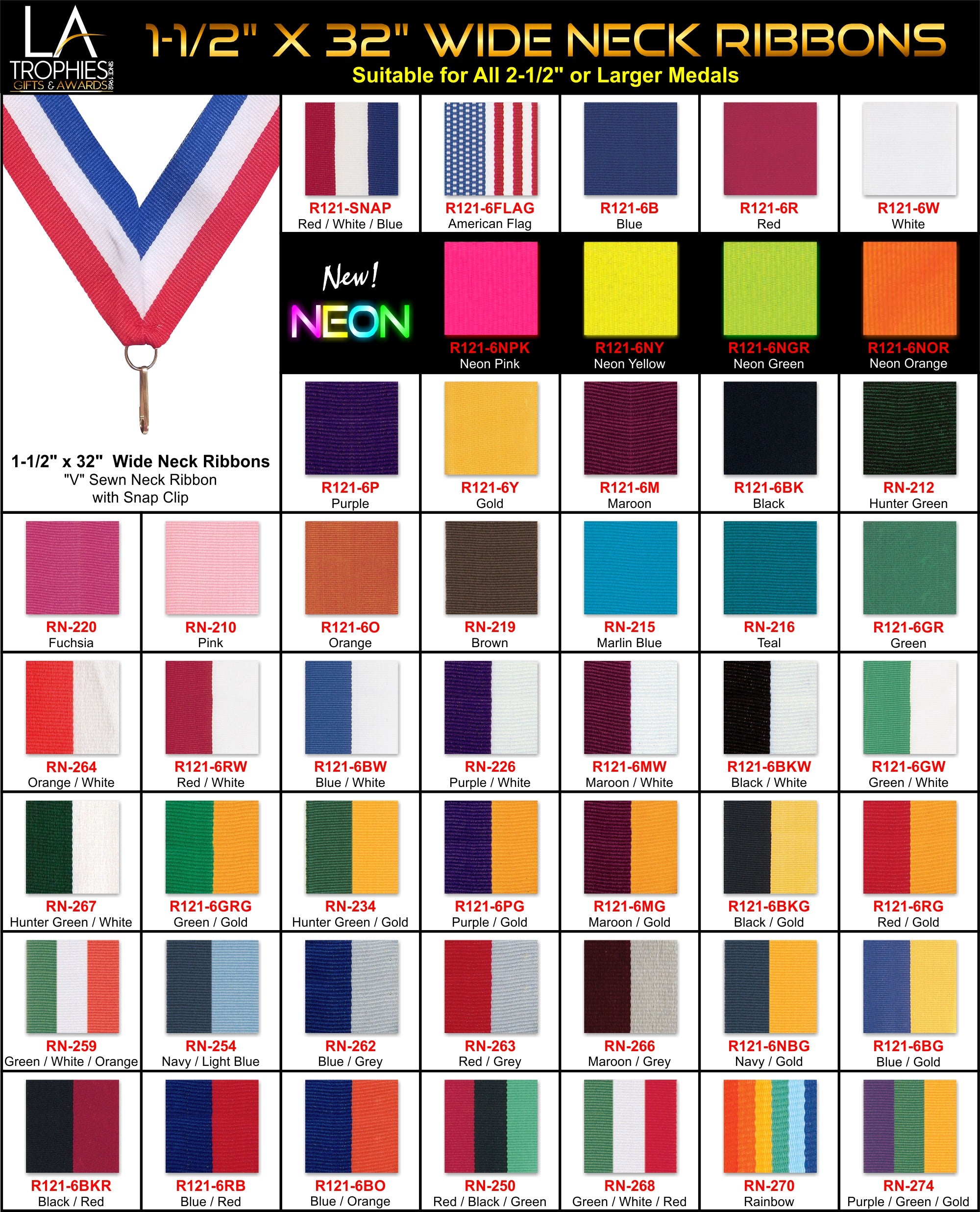 1-1/2" Wide Neck Ribbons for Medals 2-1/2" and Larger