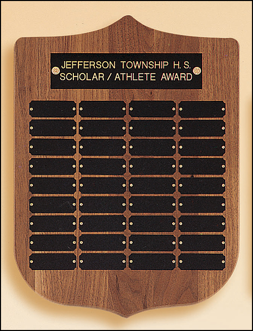 Airflyte Walnut Shield Perpetual plaque with 36 Engraving Plates