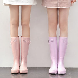 Women's Knee High Rain Boots Wedge Heel 