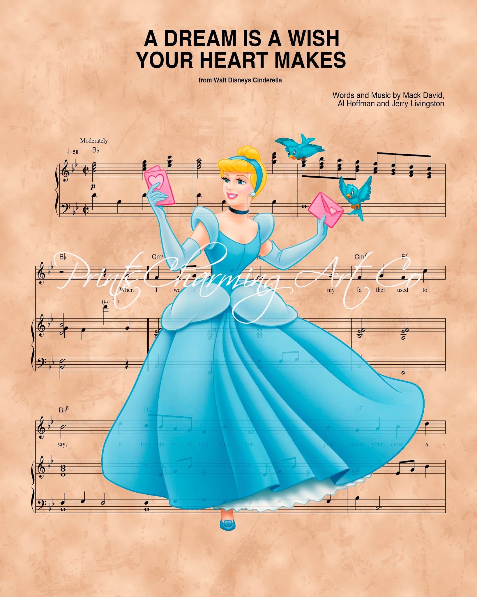 Cinderella A Dream Is A Wish Your Heart Makes Sheet Music Art Print Prints Charming Art Llc