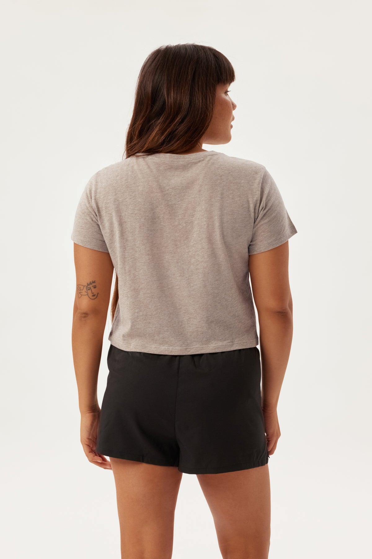 Porcini Heather Recycled Cotton Cropped Crew — Girlfriend Collective