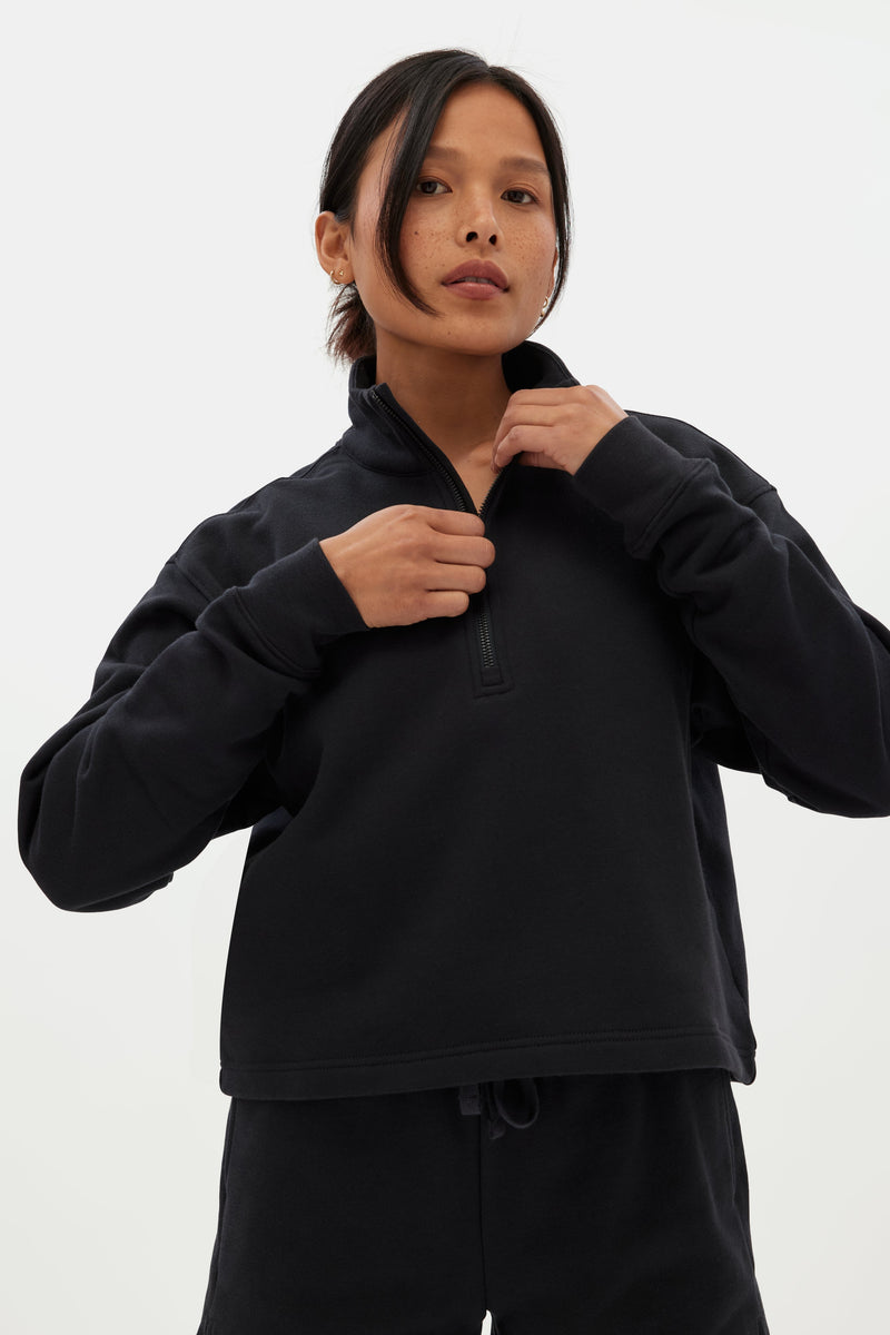 Black 50/50 Half-Zip Sweatshirt — Girlfriend Collective