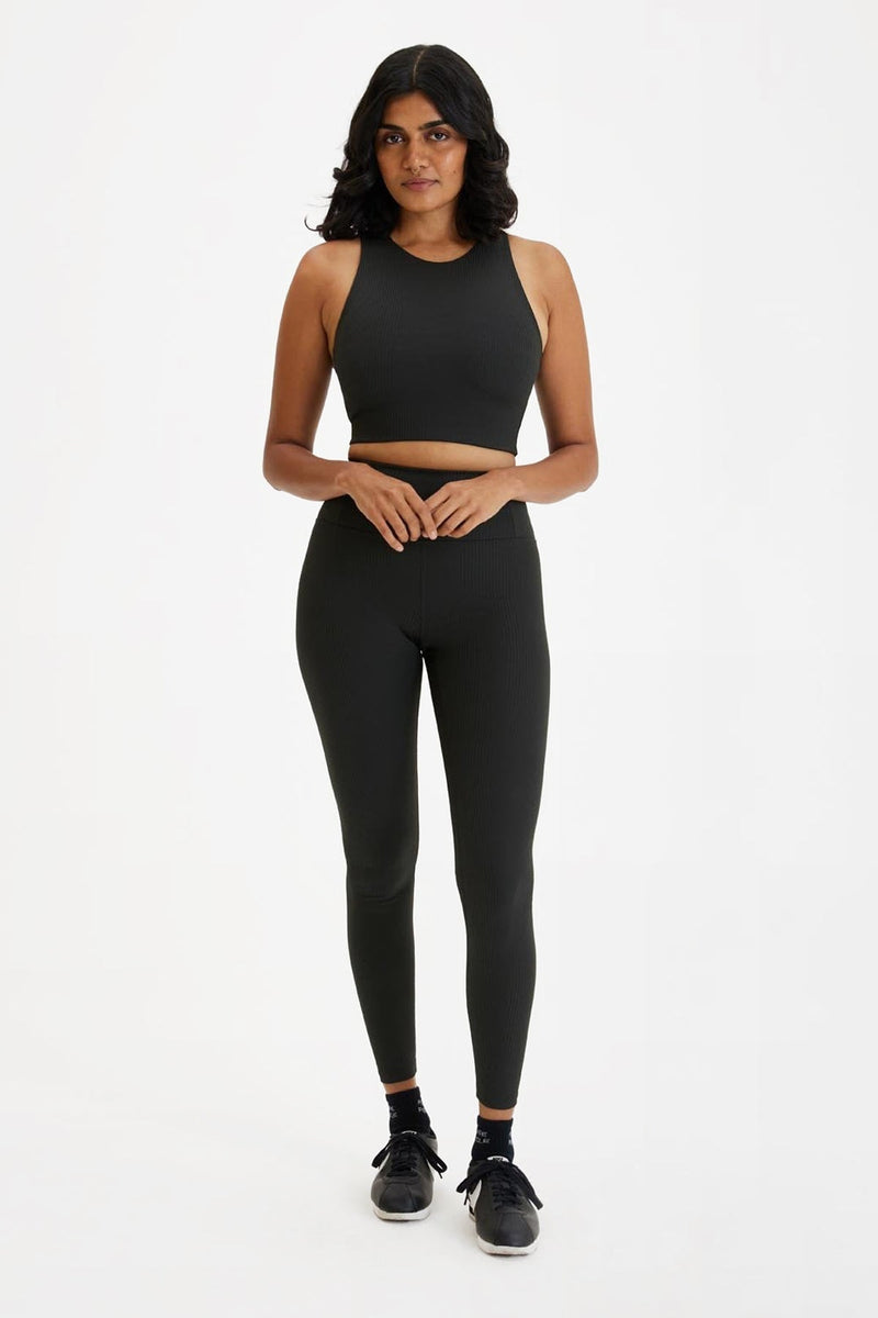 Black Rib High Waist Leggings