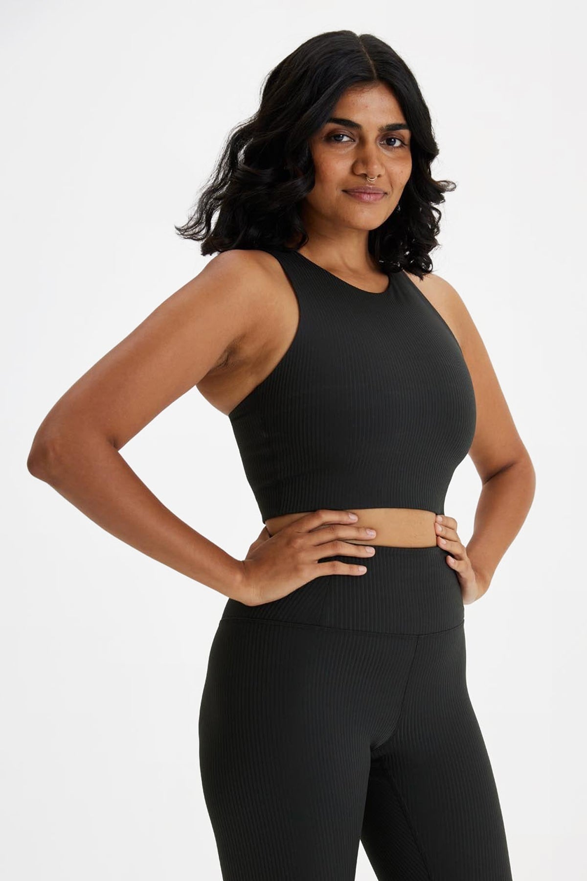 Black Rib Roll Neck Crop & High Waist Legging