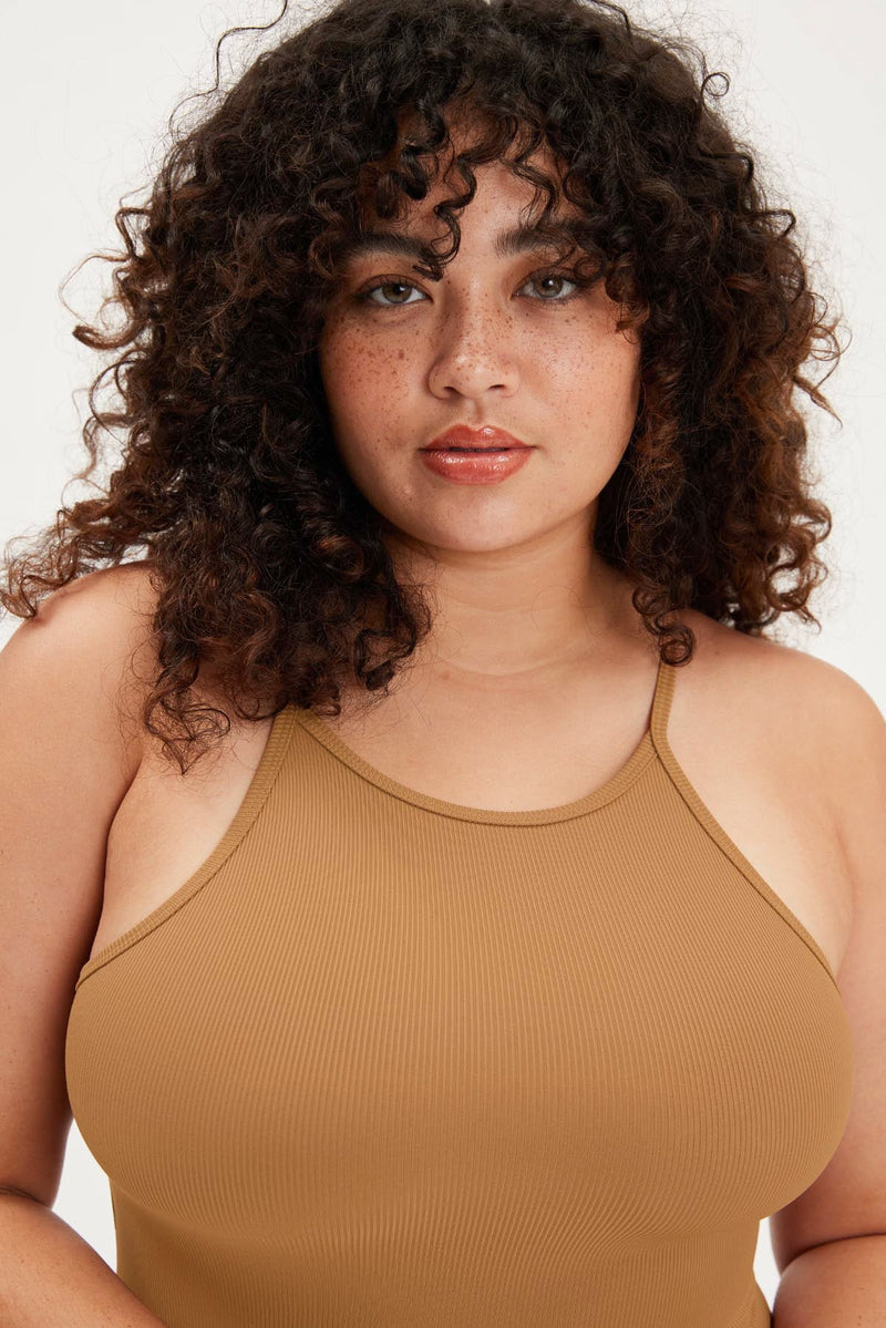 Mock Neck Bodysuit- Brown – Harvestandrose