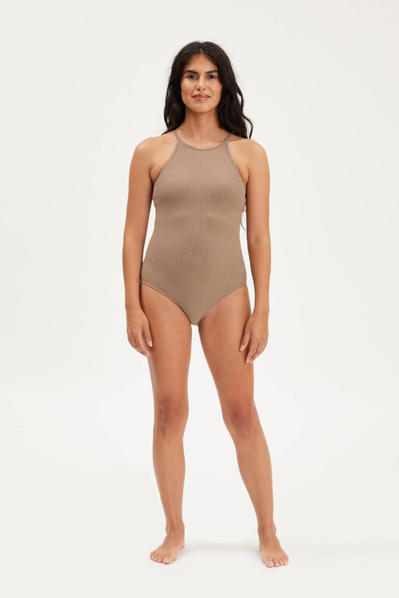 Fog Heather Marlow High Neck Bodysuit — Girlfriend Collective