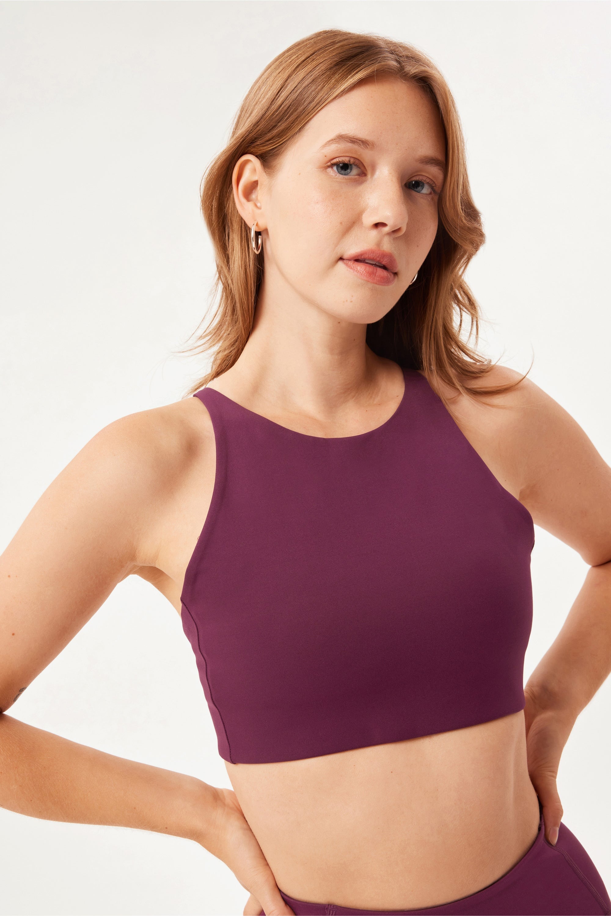 Lilac halter plunge neck supportive sports bra