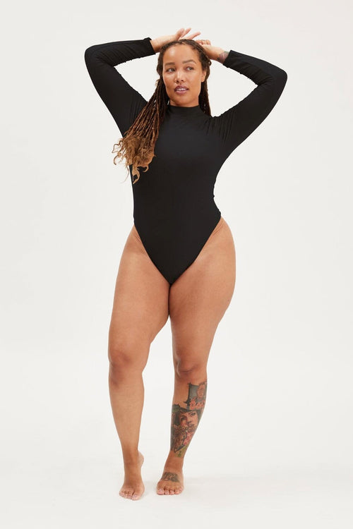 Black Vivien Mock Neck Bodysuit