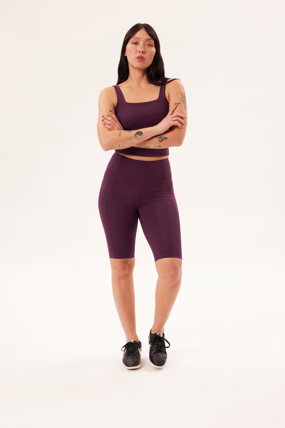 Girlfriend Collective High Rise Bike Shorts, Plum