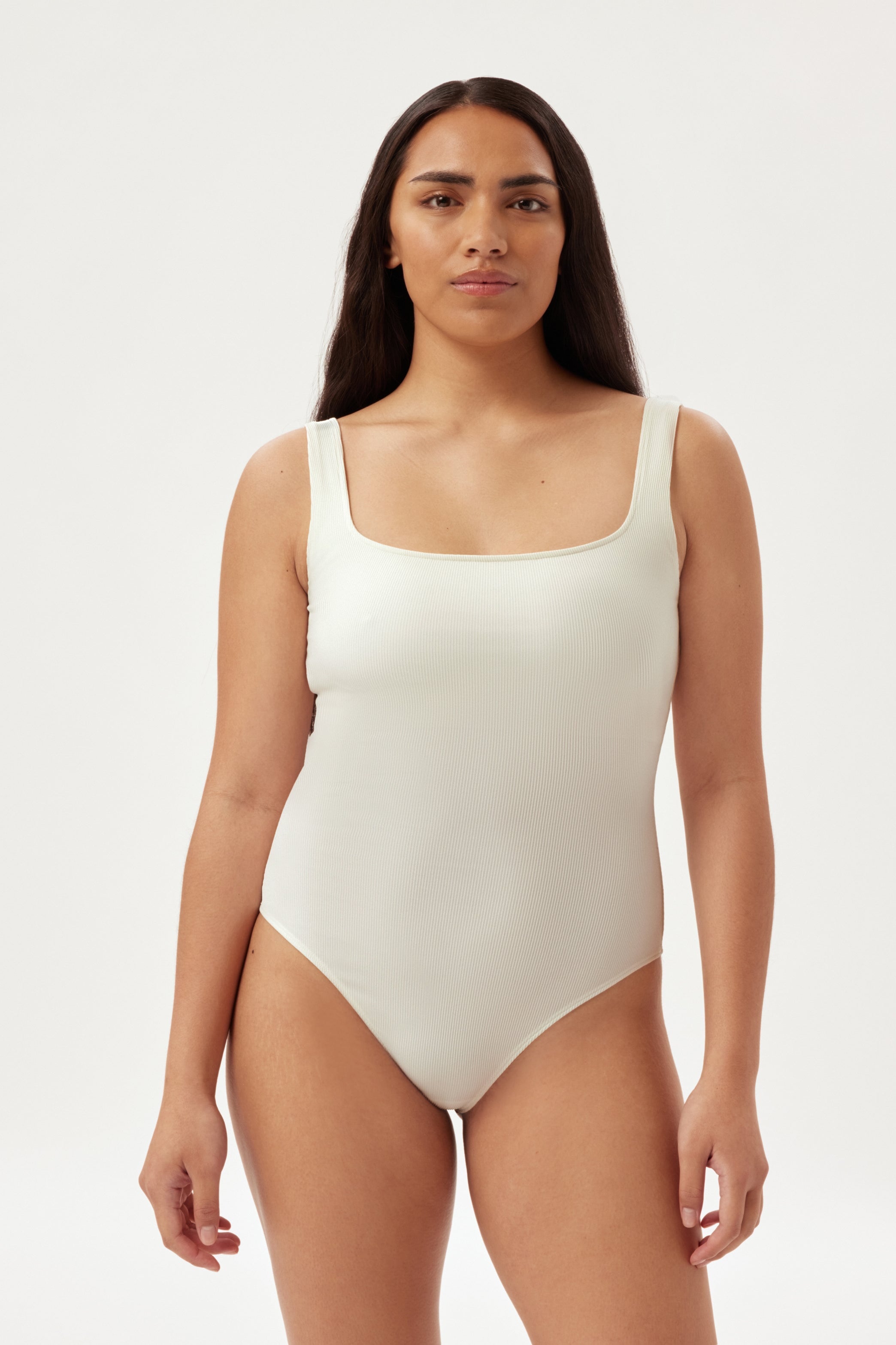 Cream Penny Square Neck Bodysuit — Girlfriend Collective