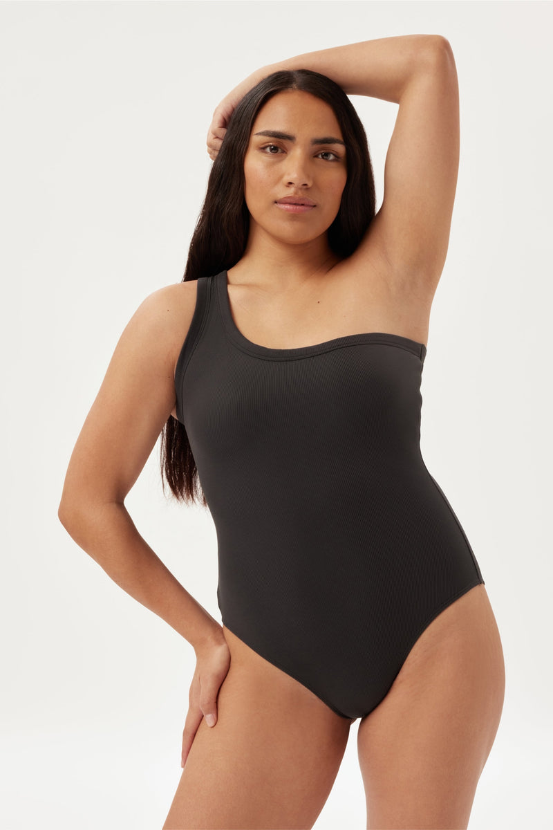 Black Cut Out One Shoulder Slinky Bodysuit