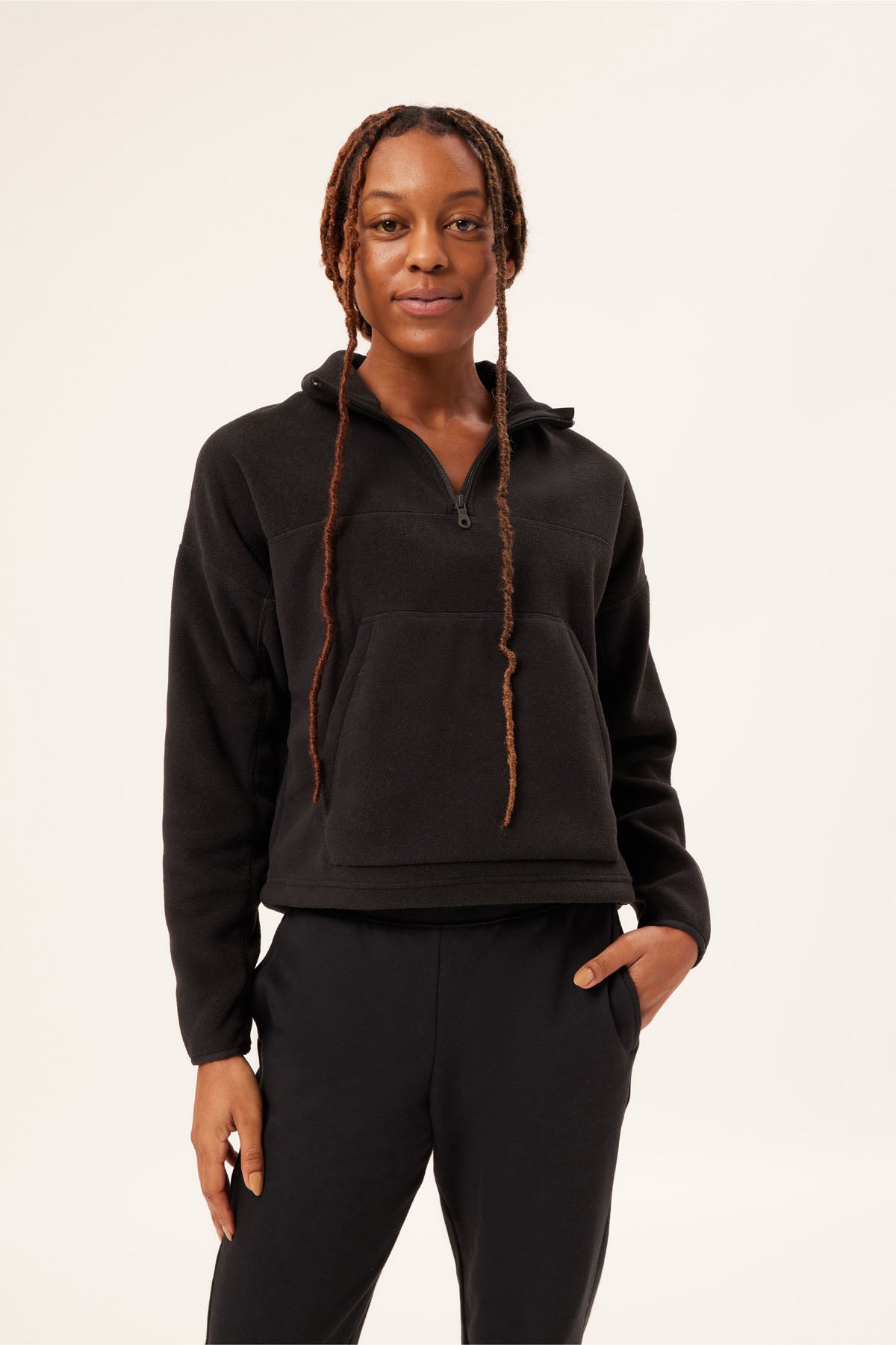 Black Micro Fleece Half Zip Jacket — Girlfriend Collective