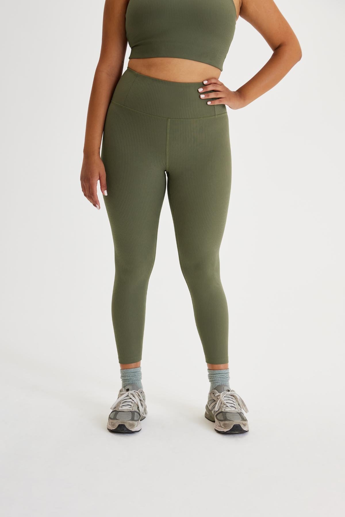 Plus Size Ribbed High Waisted Leggings - Olive