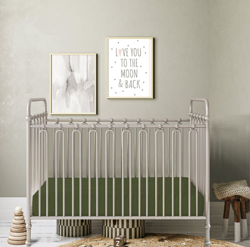 CRIB TALES CHAPTER 3 - ORGANIC OLIVE MONOGRAM CRIB SHEET