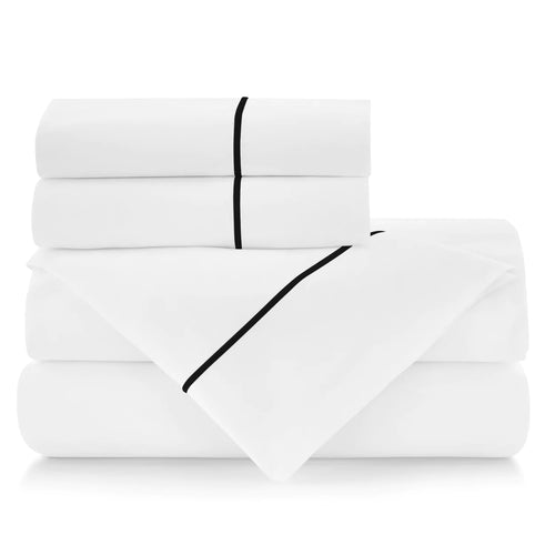 400TC SHEET + BLACK PIPED PILLOWCASES - MODERNE #1A
