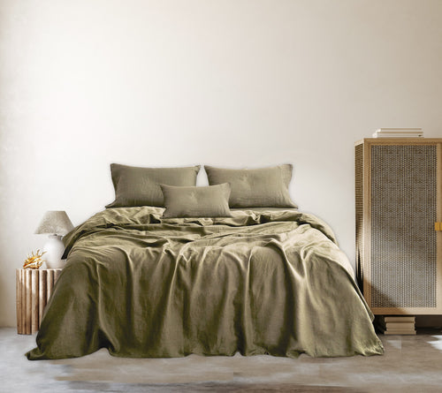 MOSS OLIVE GREEN LINEN BEDDING SET