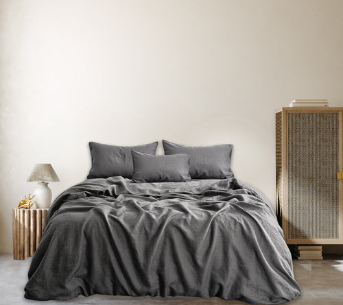 GRAPHITE - MEDIUM GREY PURE LINEN SHEET SET