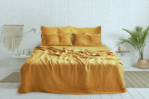 Ochre - Yellow Linen Bed Sheet Set