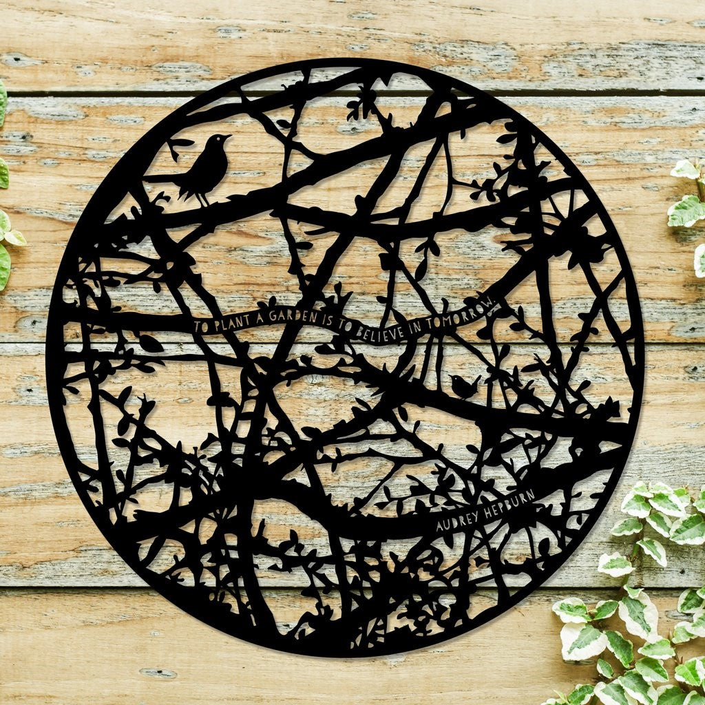 A steel silhoette of blackthorn hedgerow as a beautiful accesoory for your garden or outside wall