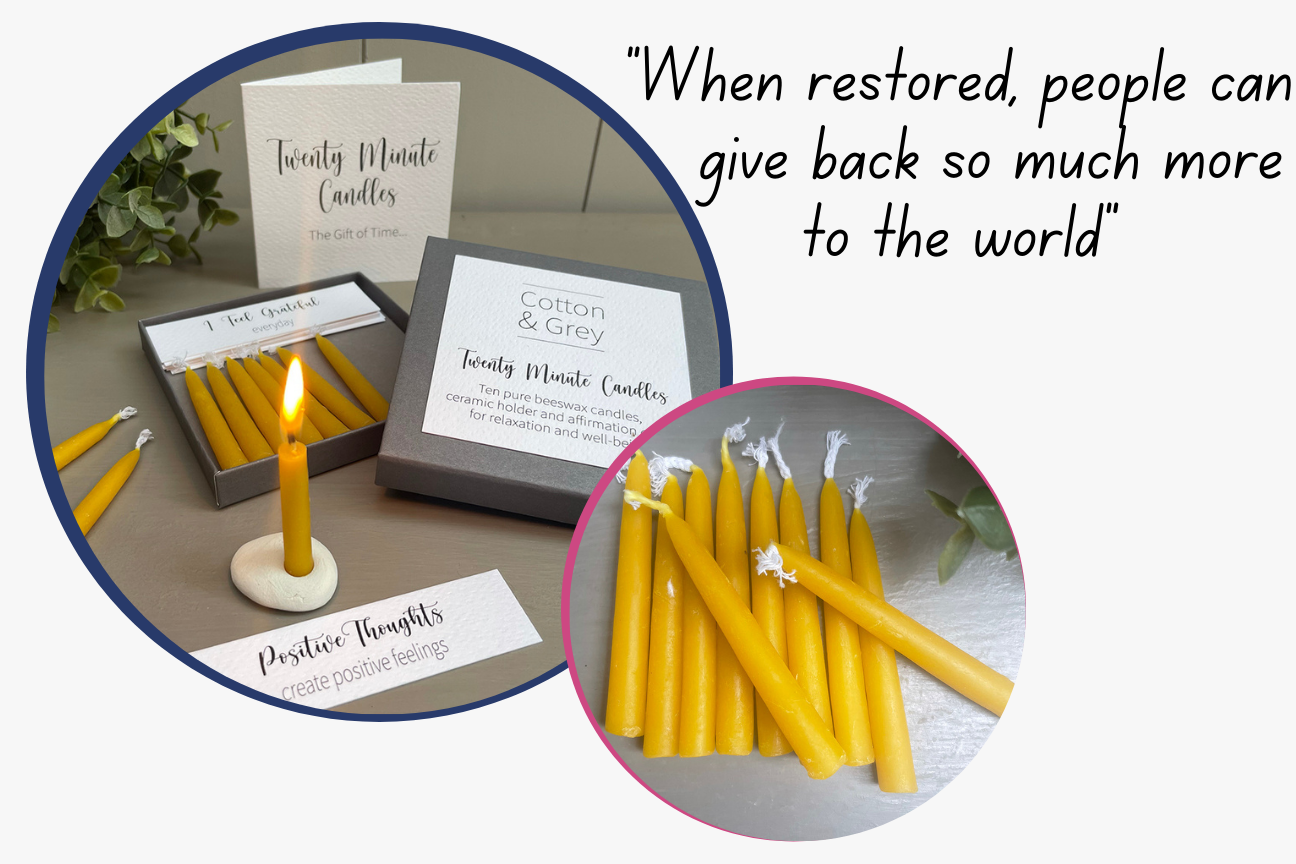 "Cotton and Grey 20 minute candle gift set for meditation and restoration - give the thoughtful gift of time
