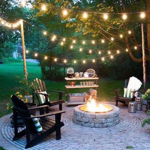 backyard hanging string light patio boho