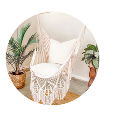 white hammock chair with crochet fringe