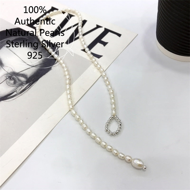 Sterling Silver Plata 925 Ball Pearl Initial Necklace Chain Collares Collar Para Mujer For Women 목걸이 Collier Femme Original 2022