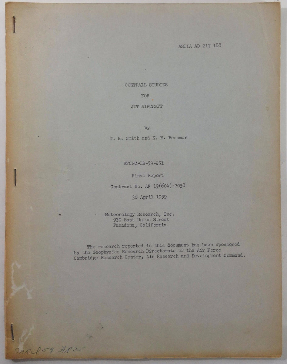 1959 Studies Of CONTRAILS JET POWERED AIRCRAFT US Airforce Meteorology ...