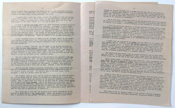 1975 To 1976 Original Ayn Rand Letters Volume #4 - 3 Newsletters - Com 