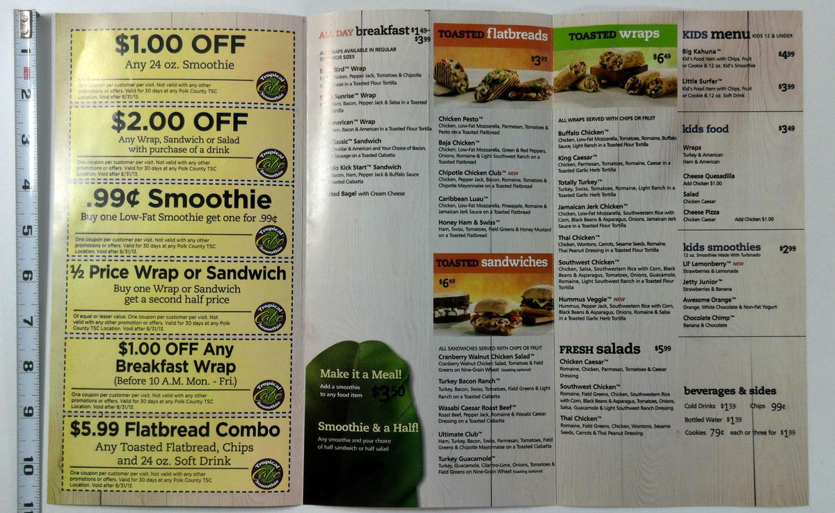 2013 TROPICAL SMOOTHIE CAFE Restaurant Menu – Vintage Menu Mania