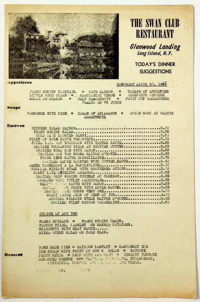 swan club lunch menu