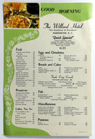 1962 Original Vintage Breakfast Menu Card THE WILLARD HOTEL Washington DC