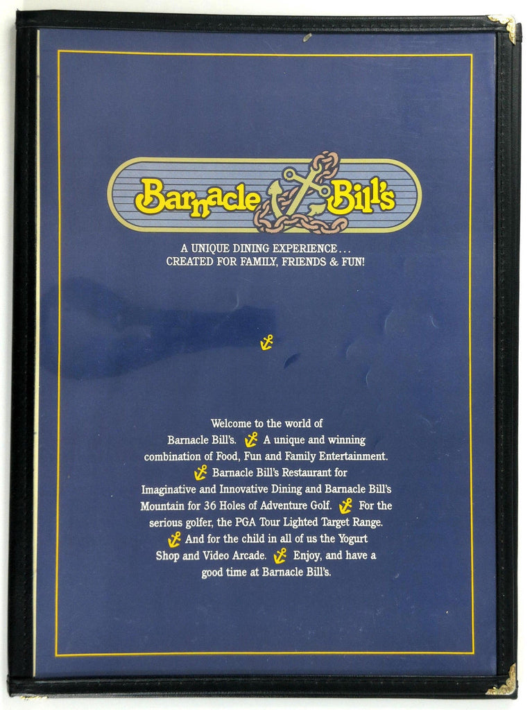 1980's Vintage Menu BARNACLE BILL'S Restaurant Scottsdale Arizona Golf –  Vintage Menu Mania