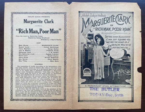 1918 Marguerite Clark In Rich Man Poor Man Rare Silent Film Movie Thea Vintage Menu Mania