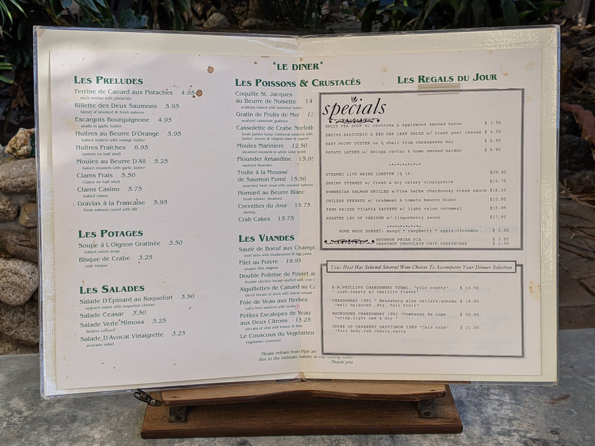 Le Rivage On The Water Front Restaurant Vintage Laminated Menu Mystery ...