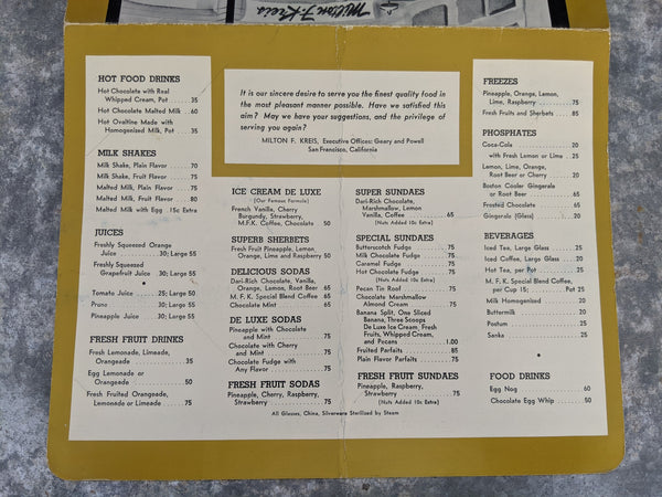 1966 Menu Milton F. Kreis Restaurant San Francisco California – Vintage ...