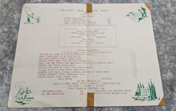 1957 DESERET INN Coffee Shop Restaurant Menu Salt Lake City Utah ...