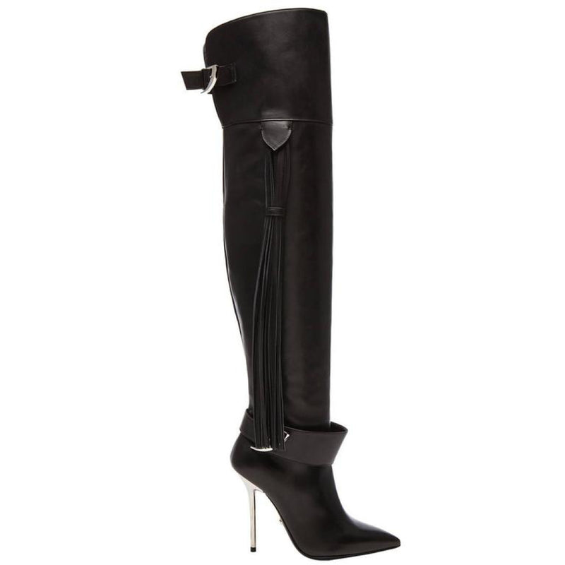 Versace Black Leather Thigh High Boots 