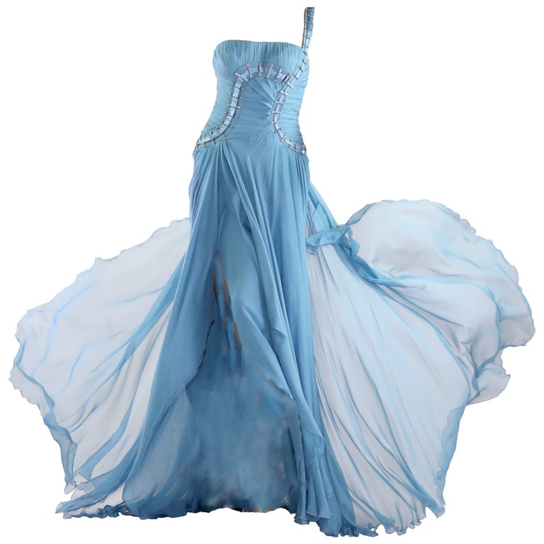 blue silk gown