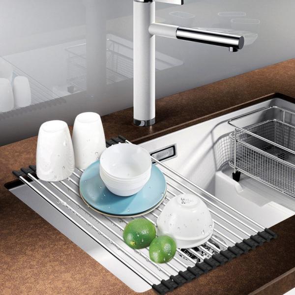 Multifunction Roll Up Dish Drying Rack Folding Wash Drainer Tray Folding Stainless Steel Drain Rack Kitchen Sink Shelf