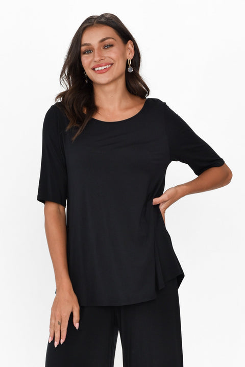 Black Micro Modal Long Sleeve Top - Blue Bungalow NZ