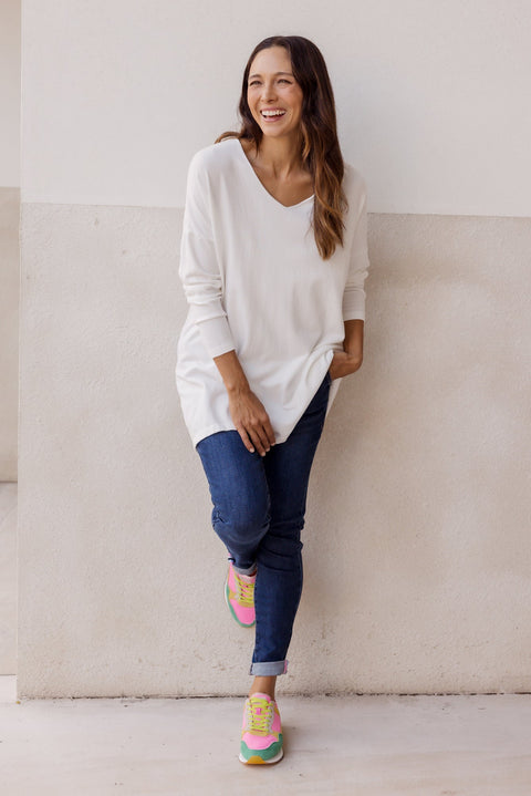 Piper White V Neck Knit Jumper