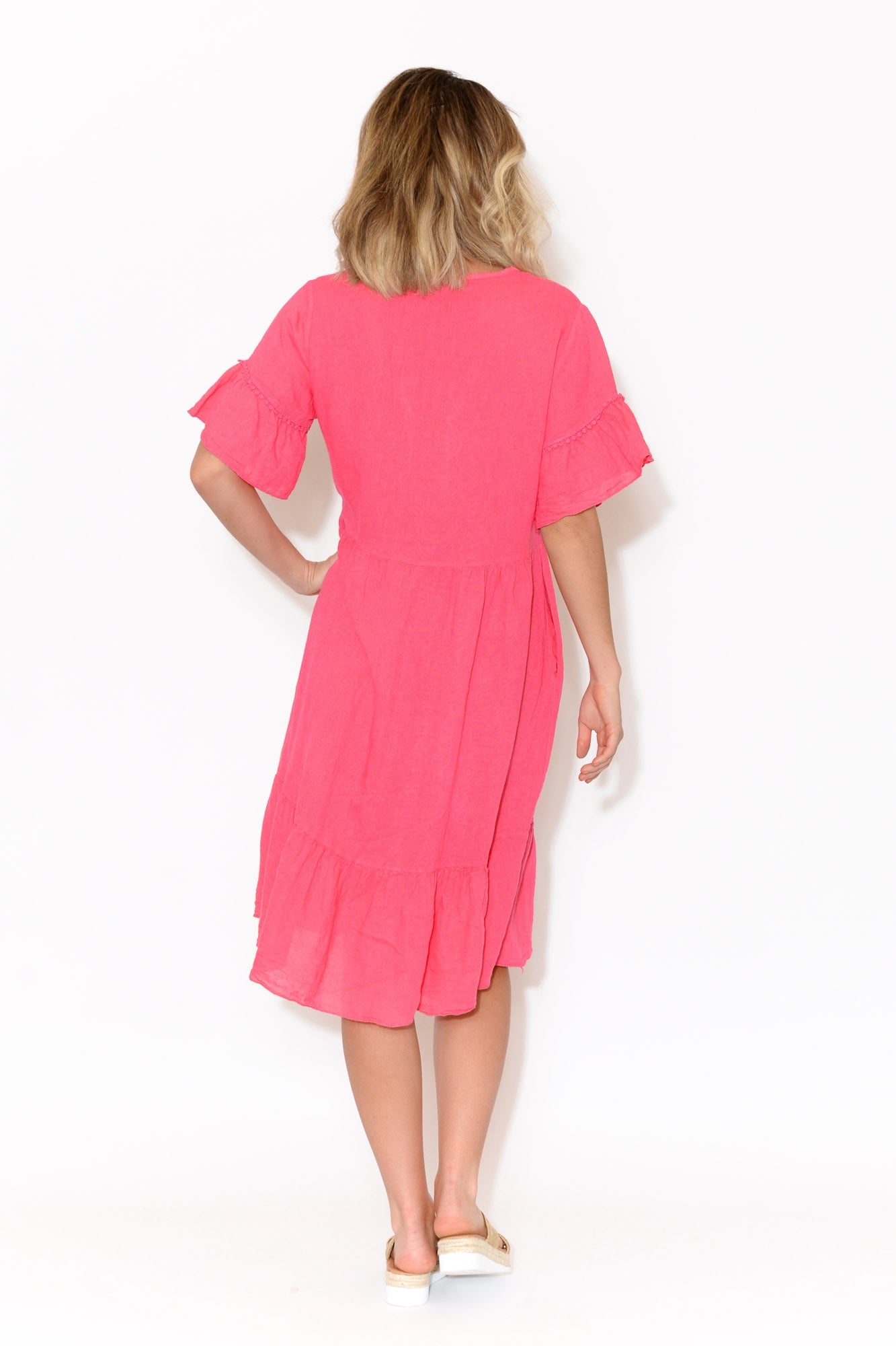 Dale Pink Embroidered Linen Dress