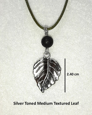 Silver Toned Leaf / Lava Bead Aromatherapy Necklaces