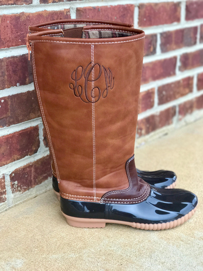 monogrammed duck rain boots